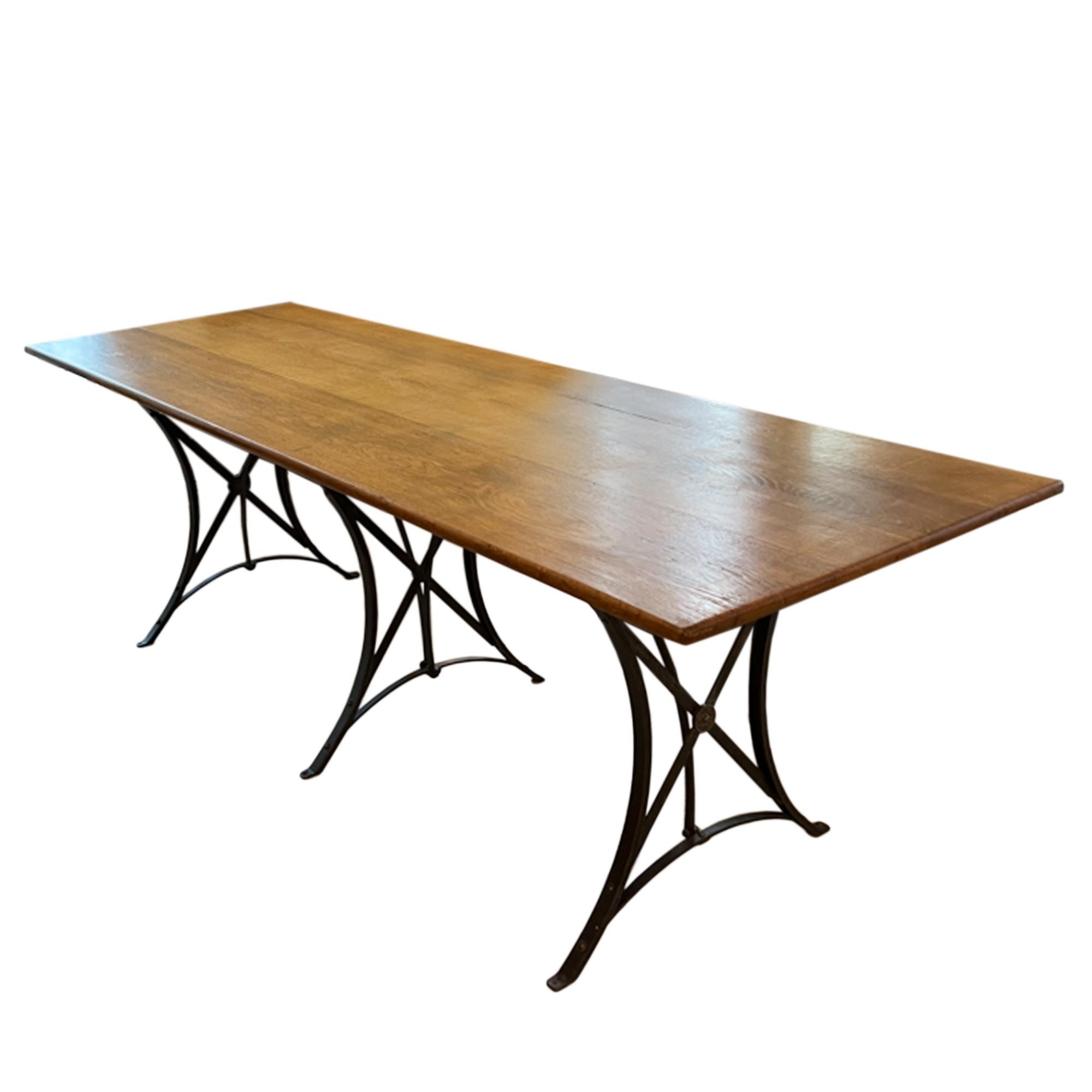 Hand-Crafted Early 20th Century French Metal and Oak Dining Table