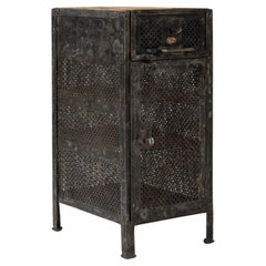 Early 20th Century French Metal Bedside Table With Wooden Top