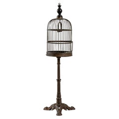 Cage à oiseaux en métal français du début du 20e siècle sur pied