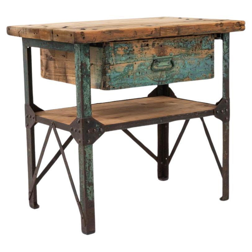 Early 20th Century French Metal & Wooden Work Table For Sale