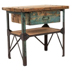 Used Early 20th Century French Metal & Wooden Work Table