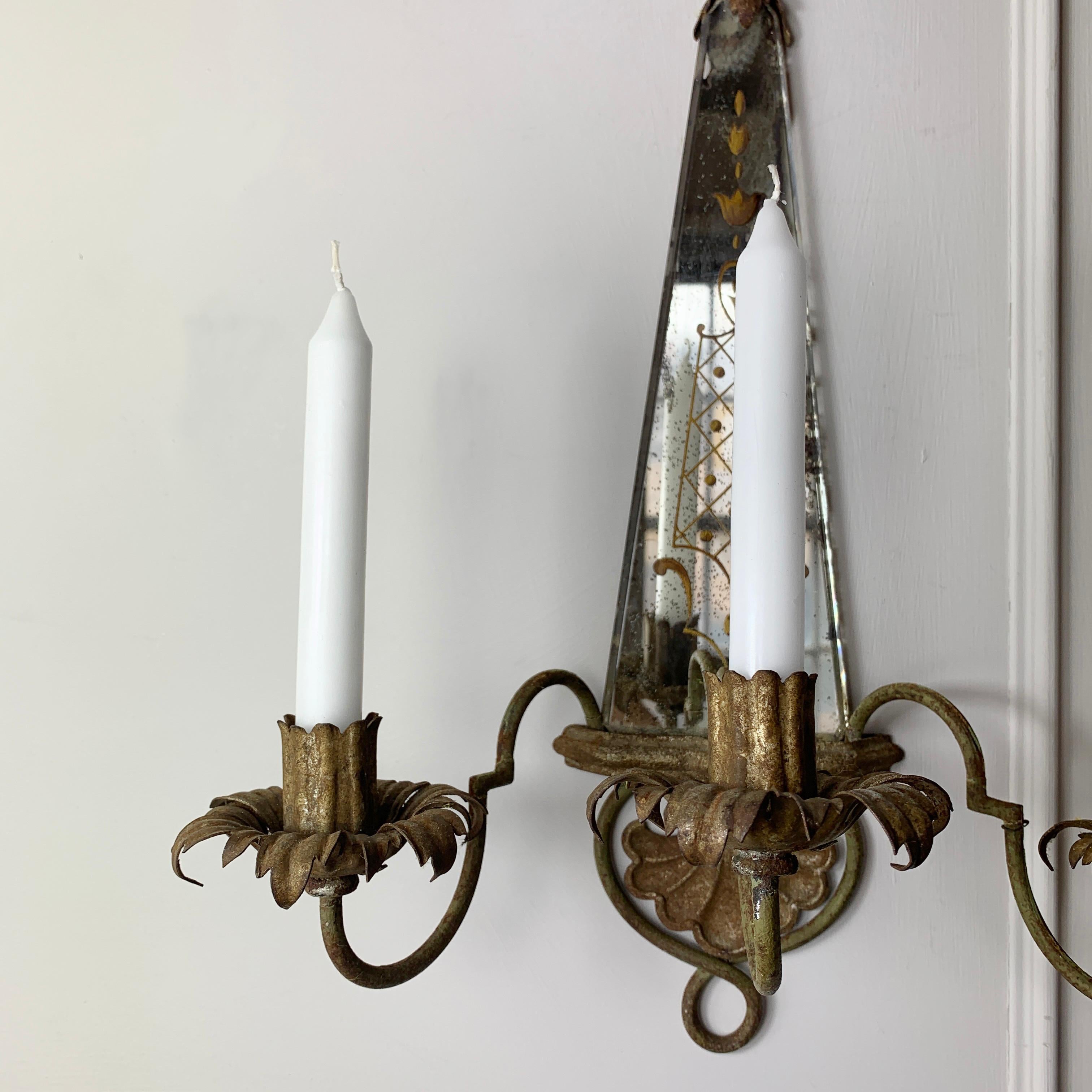 Metal Early 20th Century French Mirrored Candle Sconce