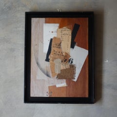 Early 20th Century French Mixed Media Collage on Wood