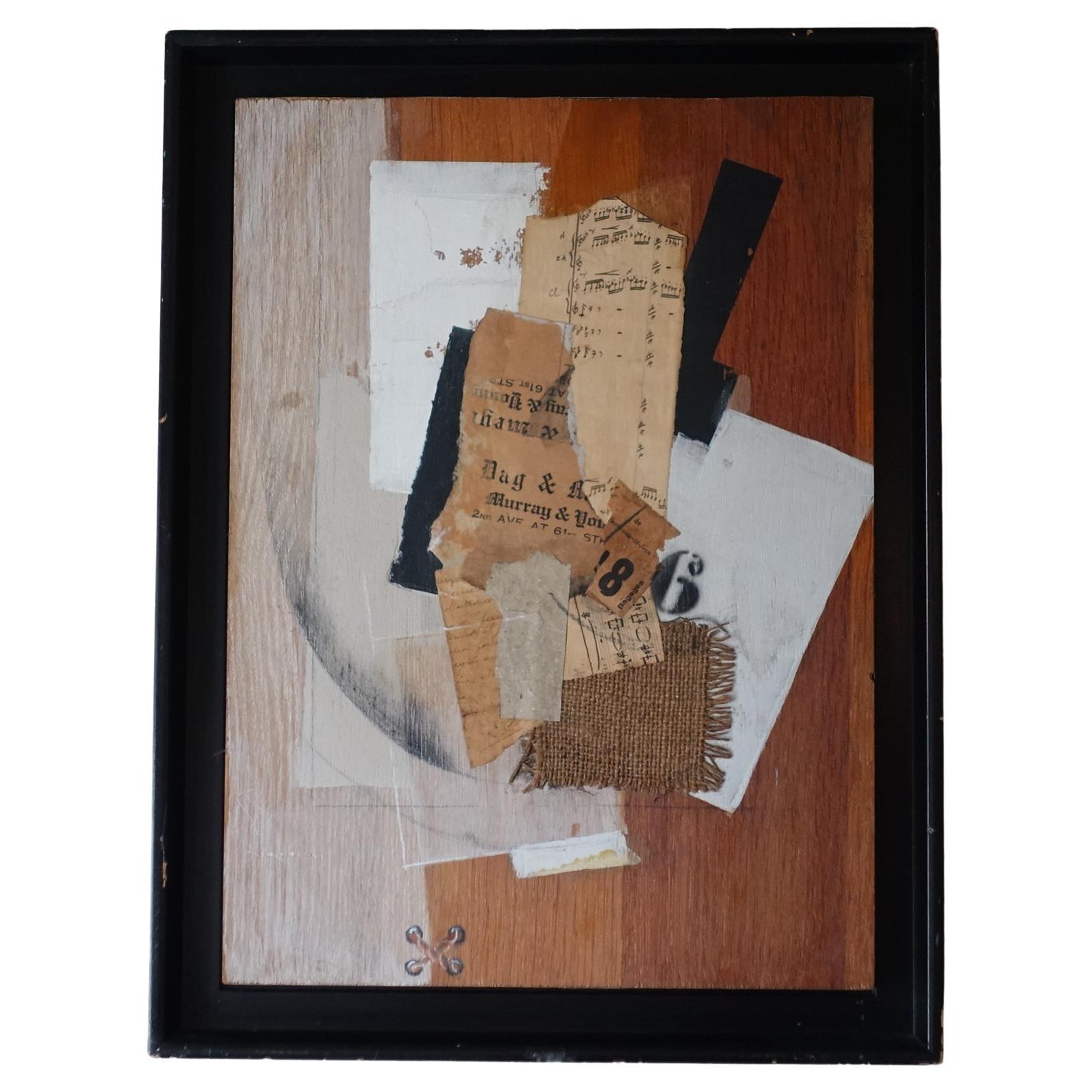 Early 20th Century French Mixed Media Collage on Wood  For Sale