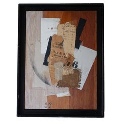 Early 20th Century French Mixed Media Collage on Wood 