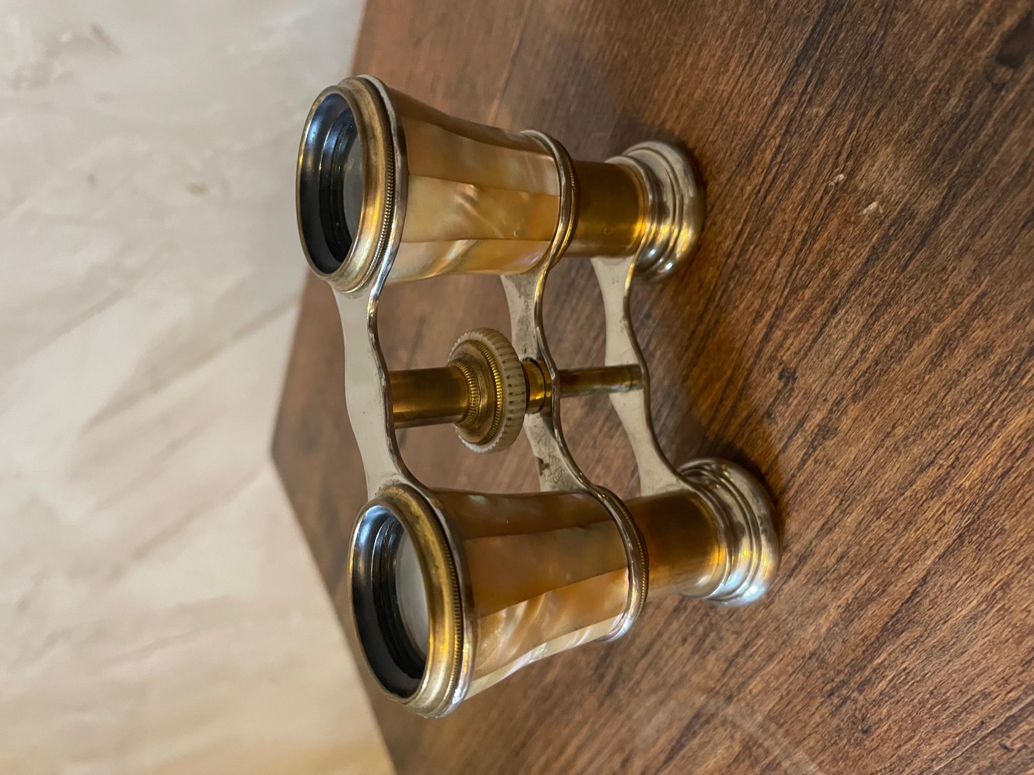 Early 20th Century French Mother-of-pearl and Brass Binoculars, 1900s 3