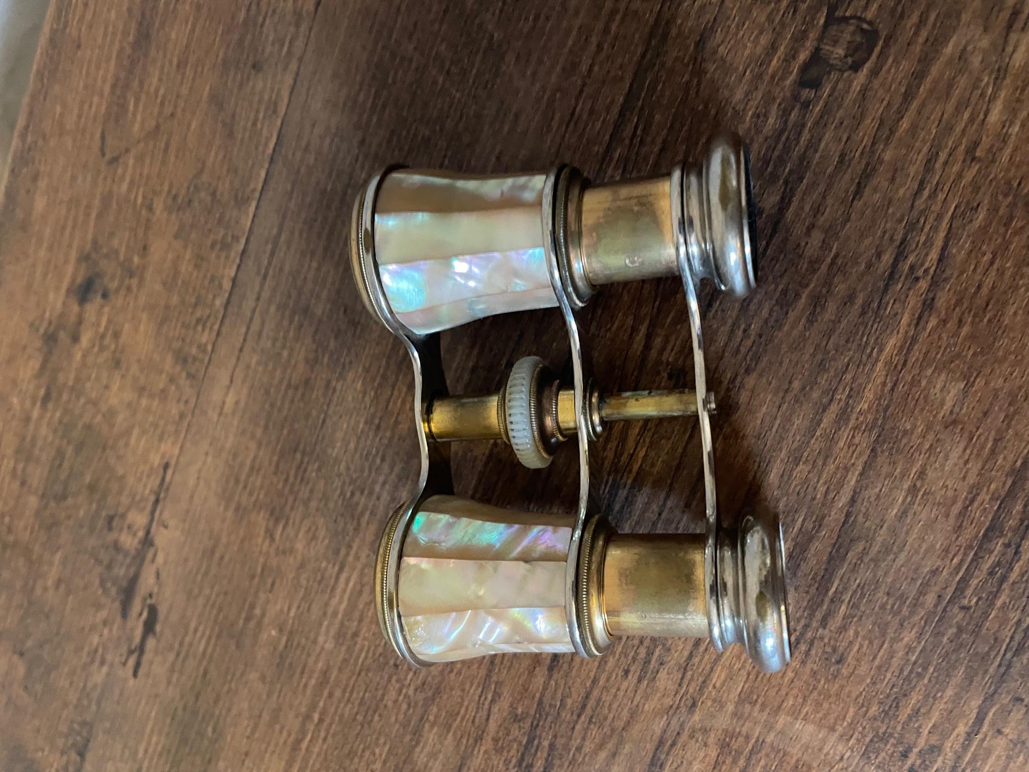 Early 20th Century French Mother-of-pearl and Brass Binoculars, 1900s 4