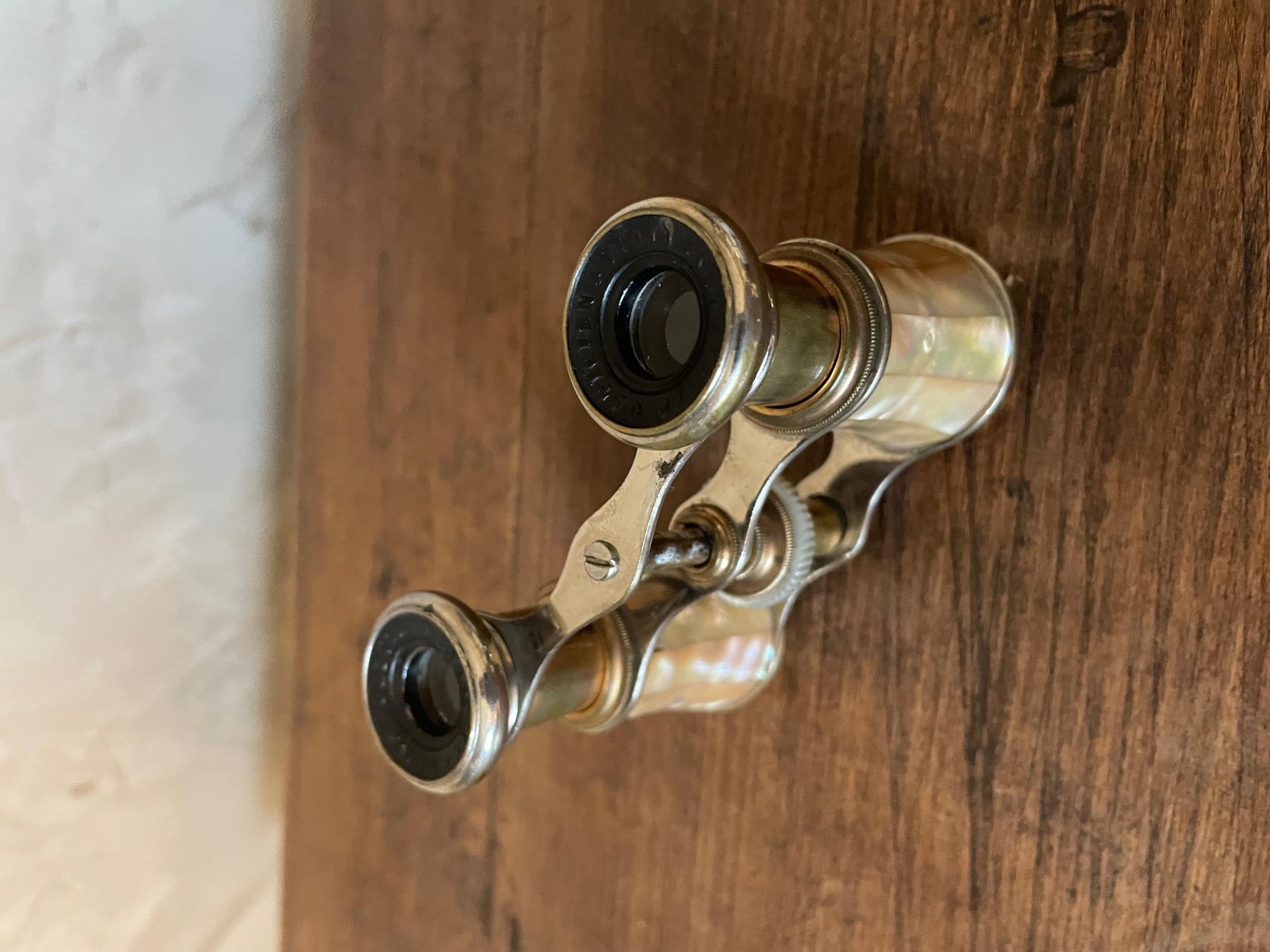 Early 20th Century French Mother-of-pearl and Brass Binoculars, 1900s In Good Condition In LEGNY, FR