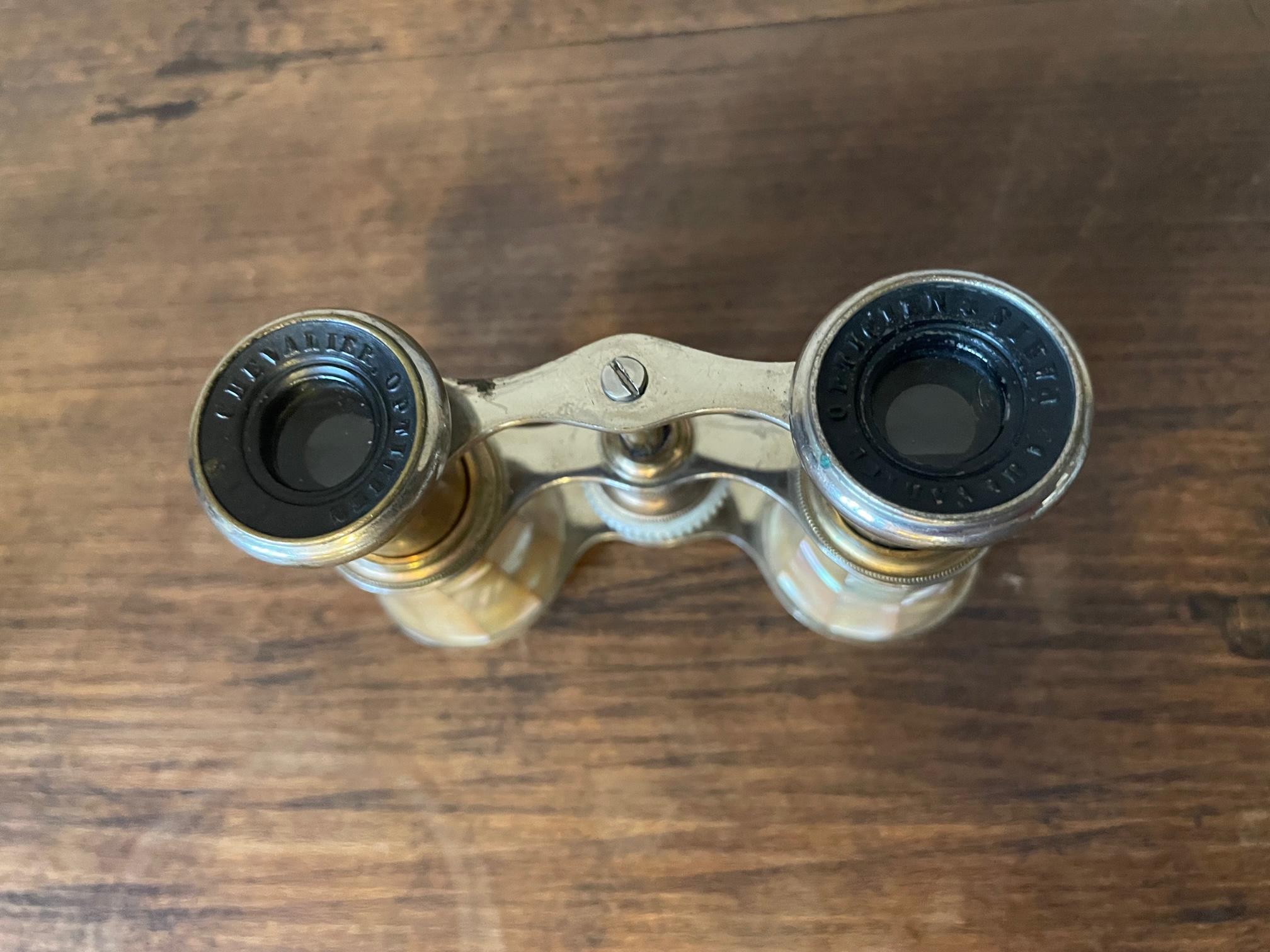 Glass Early 20th Century French Mother-of-pearl and Brass Binoculars, 1900s