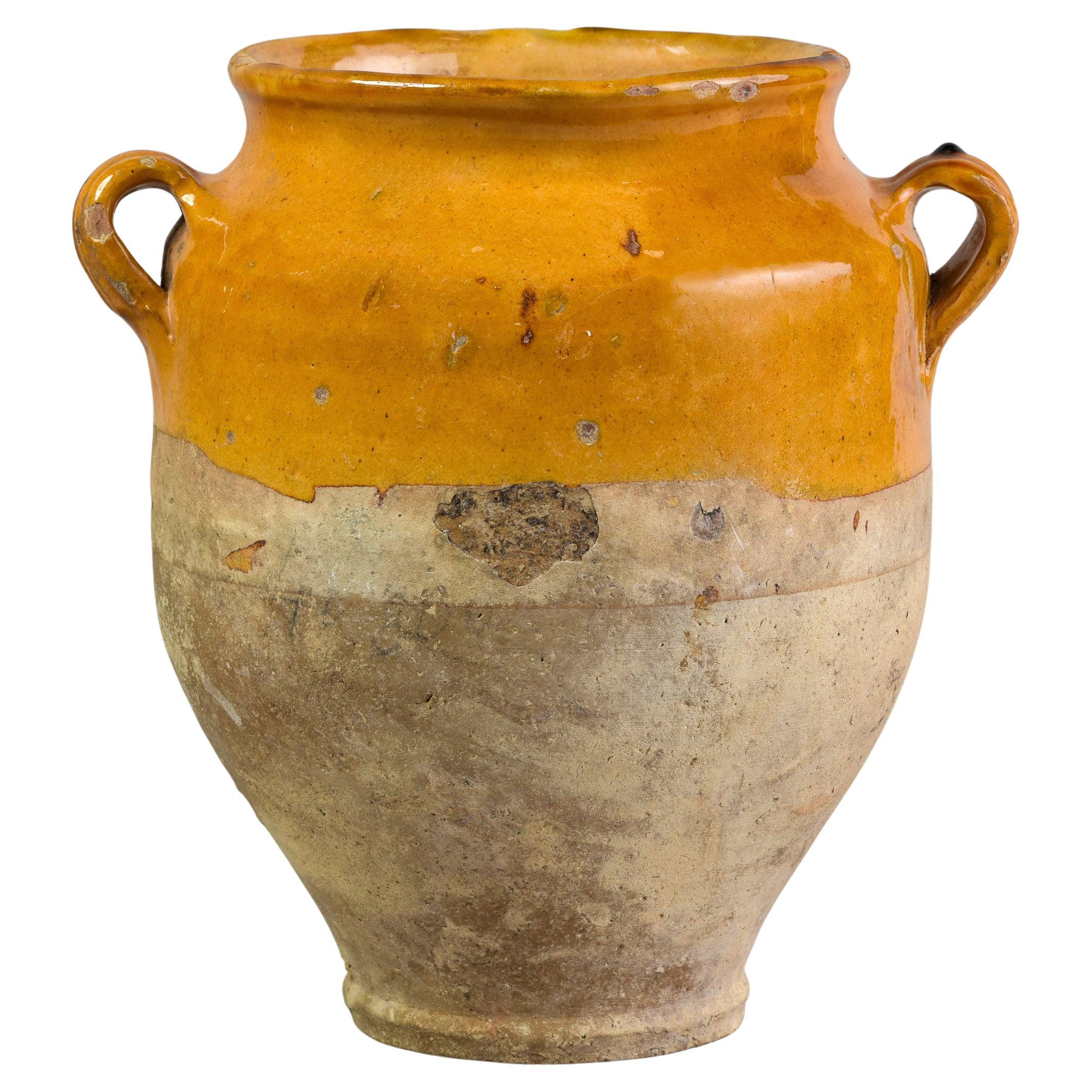 Early 20th Century French Mustard Glazed Confit Jar with Handles