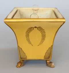 Early 20th Century French Mustard Yellow Tole Footed Jardiniere Cachepot
