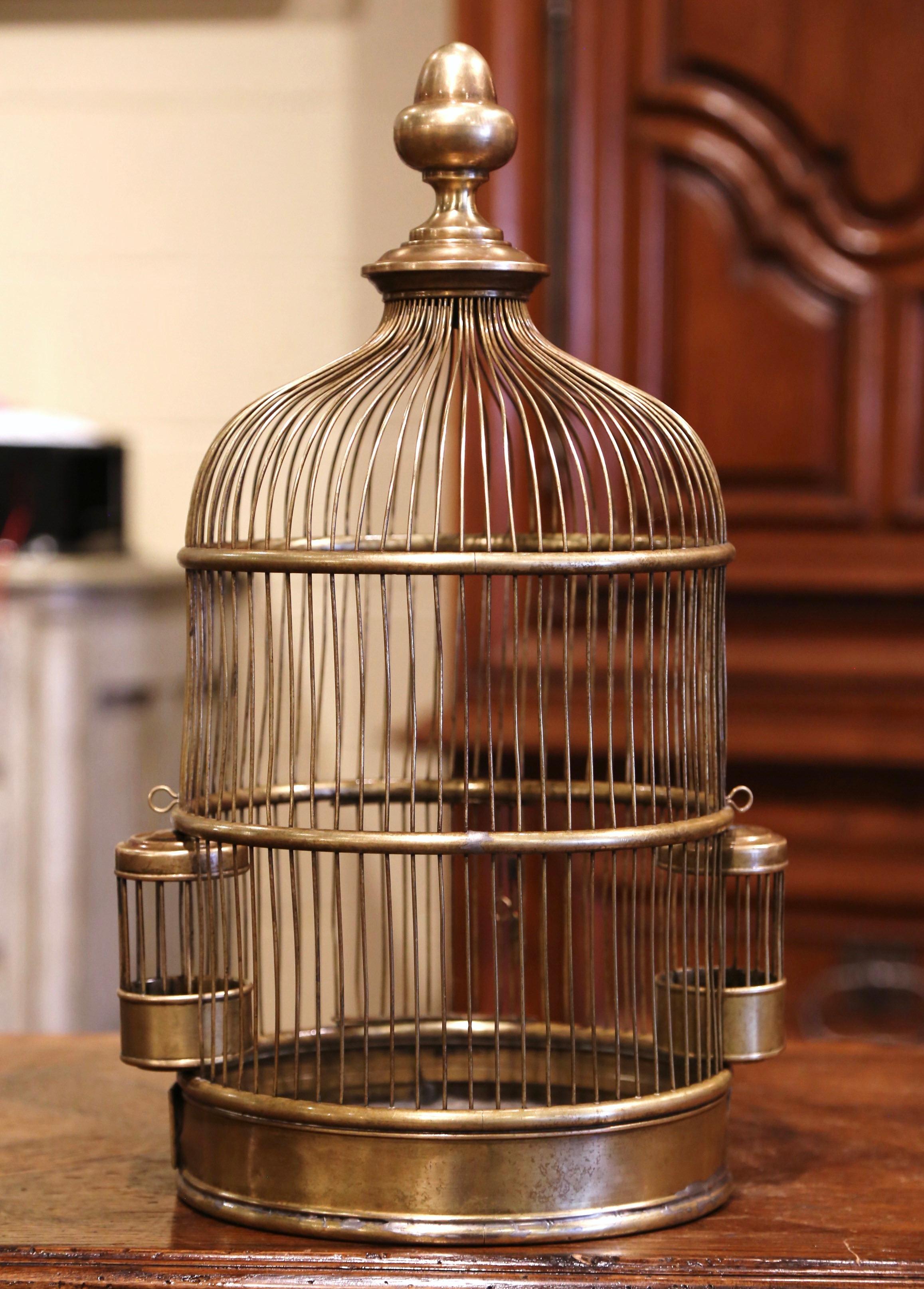 Early 20th Century French Napoleon III Brass Birdcage with Zinc Removable Tray 4