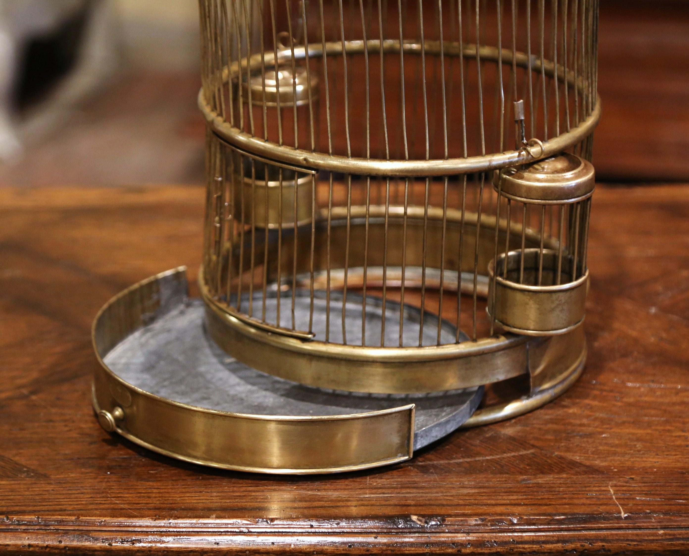 Patinated Early 20th Century French Napoleon III Brass Birdcage with Zinc Removable Tray