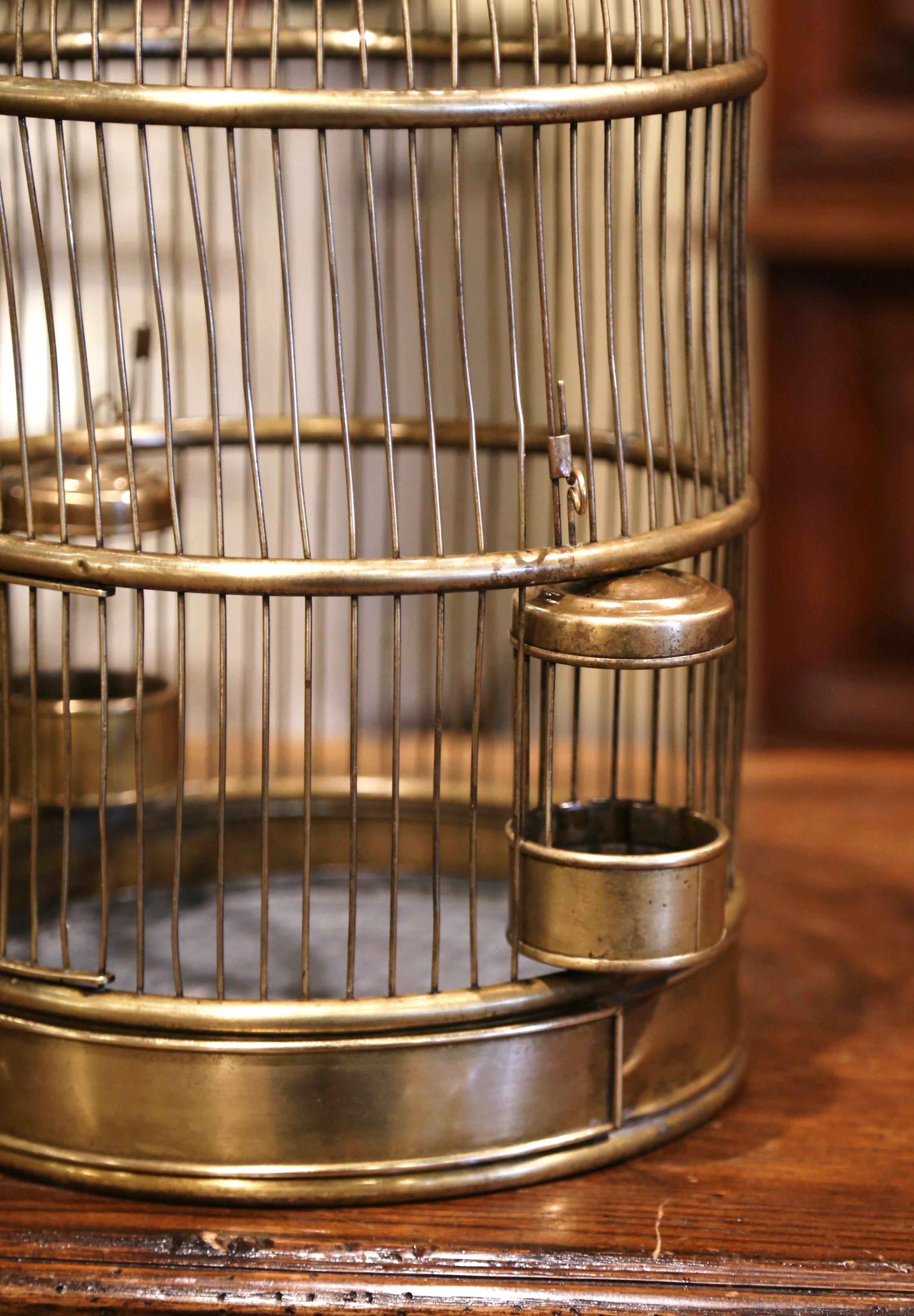 Early 20th Century French Napoleon III Brass Birdcage with Zinc Removable Tray In Excellent Condition In Dallas, TX