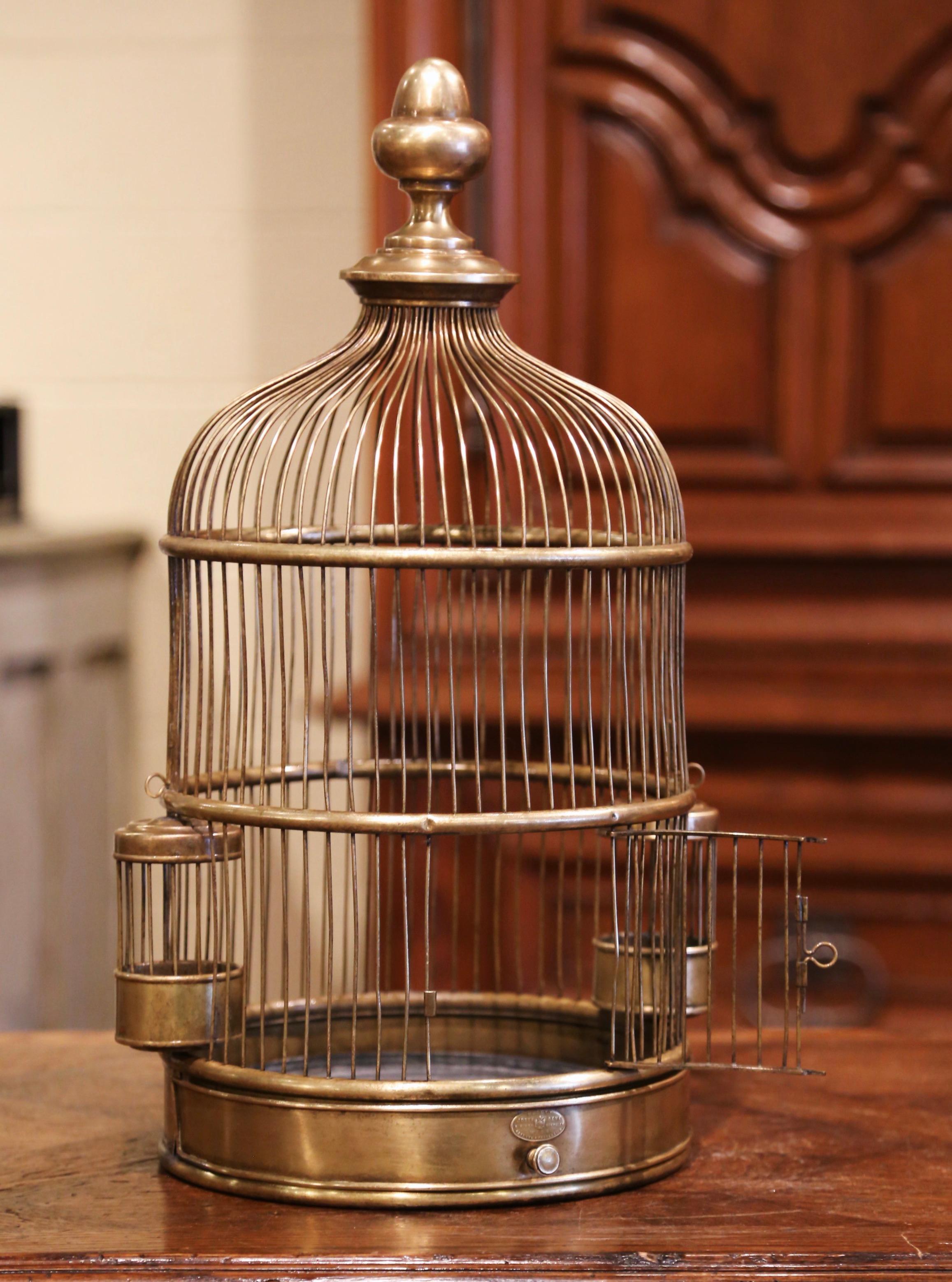 Early 20th Century French Napoleon III Brass Birdcage with Zinc Removable Tray 1