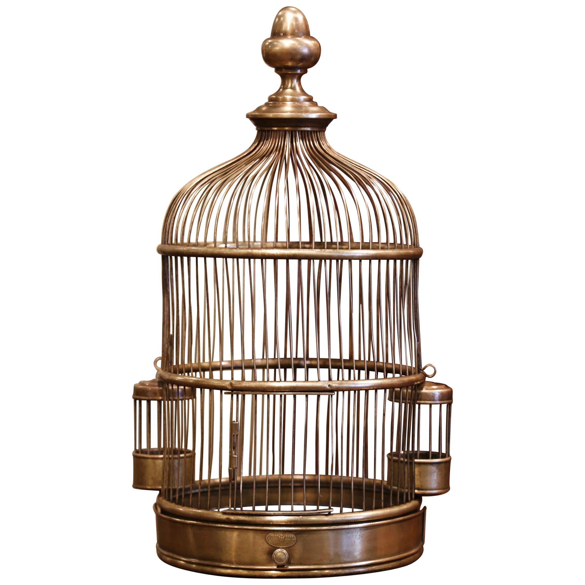 Early 20th Century French Napoleon III Brass Birdcage with Zinc Removable Tray