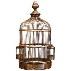 Antique Early 20th Century French Napoleon III Brass Birdcage with Zinc Removable Tray