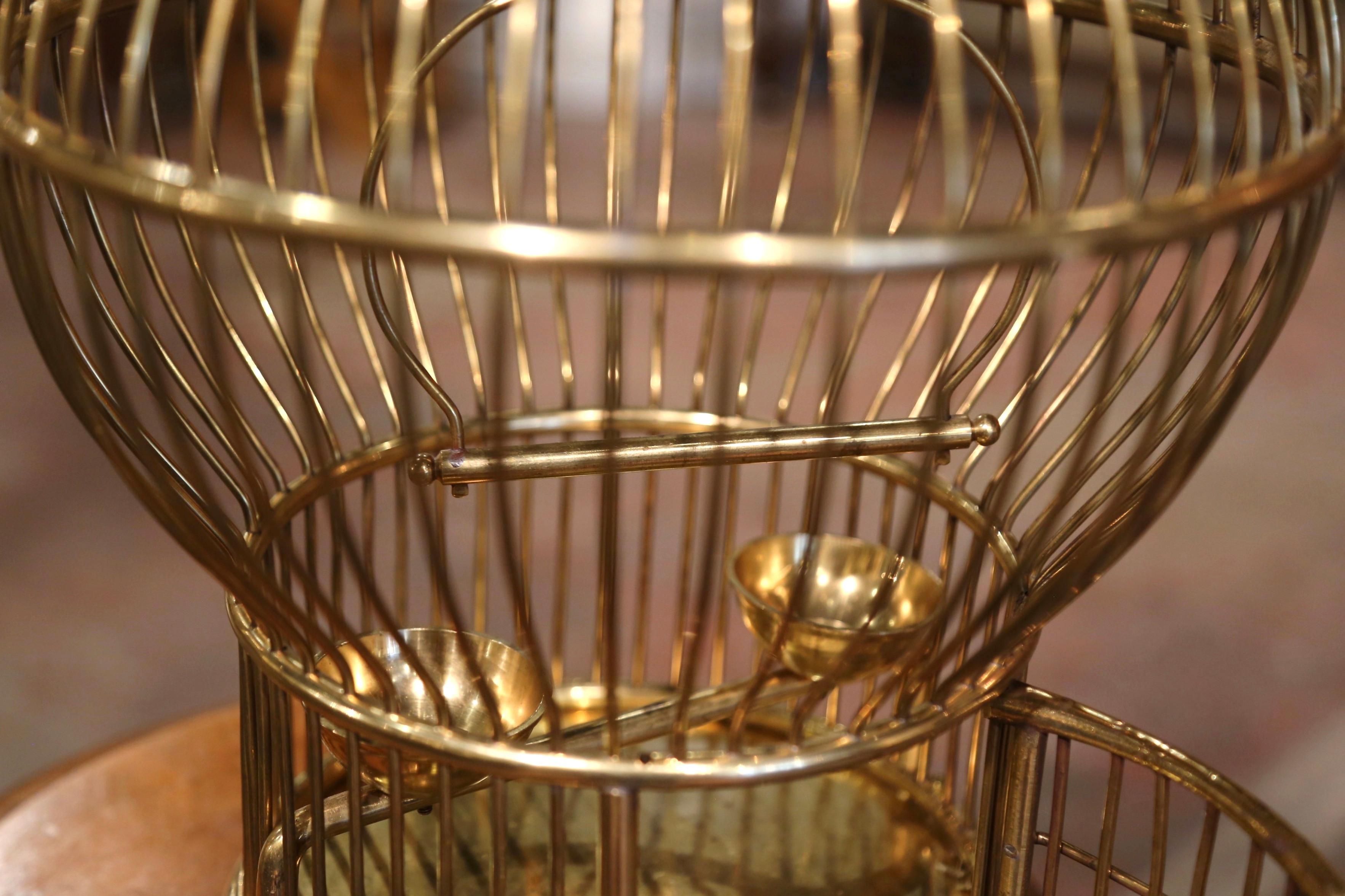Early 20th Century French Napoleon III Brass Wire Birdcage with Dome Top 3