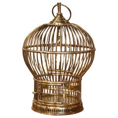 Gabbia per uccelli in filo d'ottone Napoleone III dei primi del Novecento con cupola