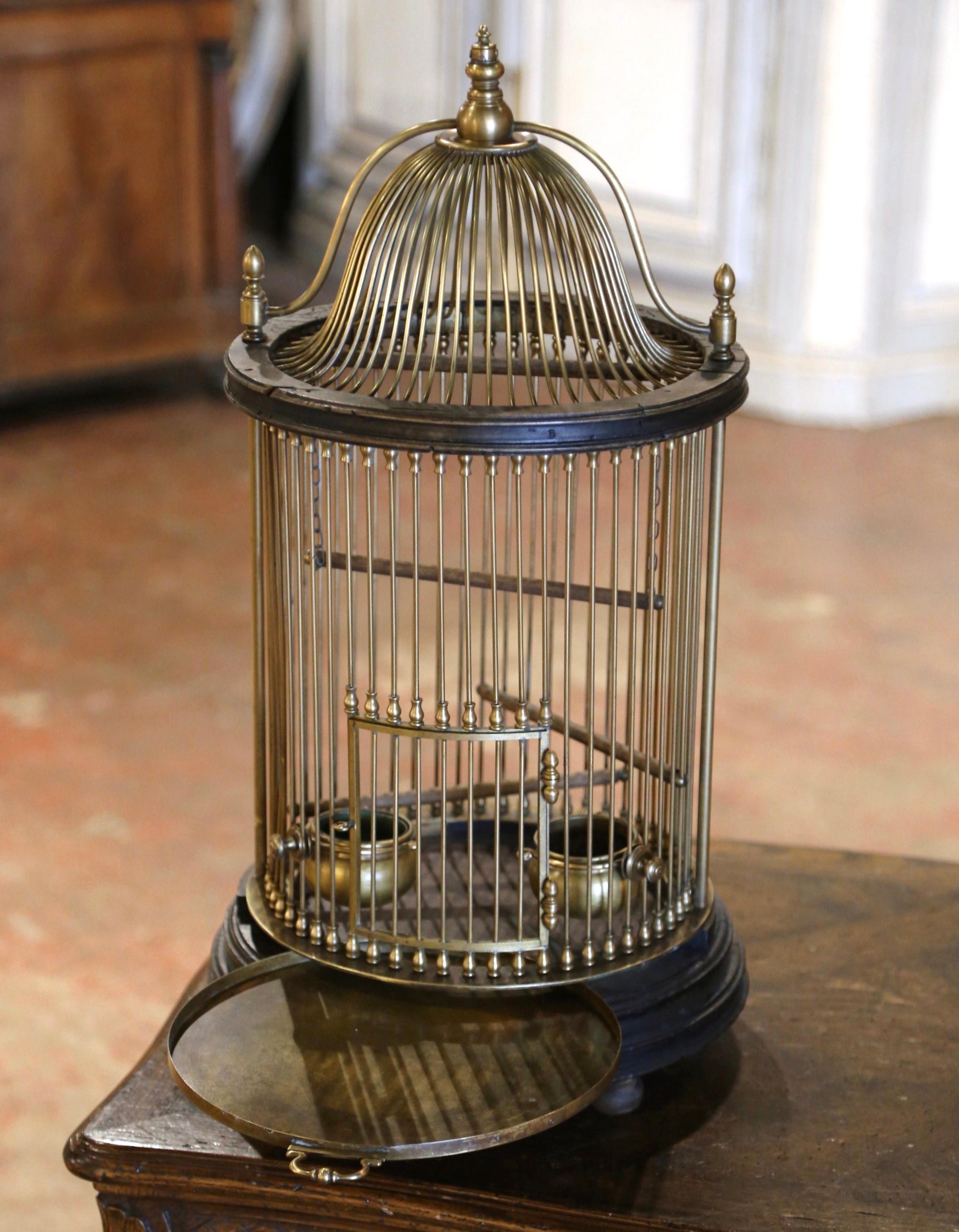 Hand-Crafted Early 20th Century French Napoleon III Brass Wire Birdcage with Removable Tray For Sale
