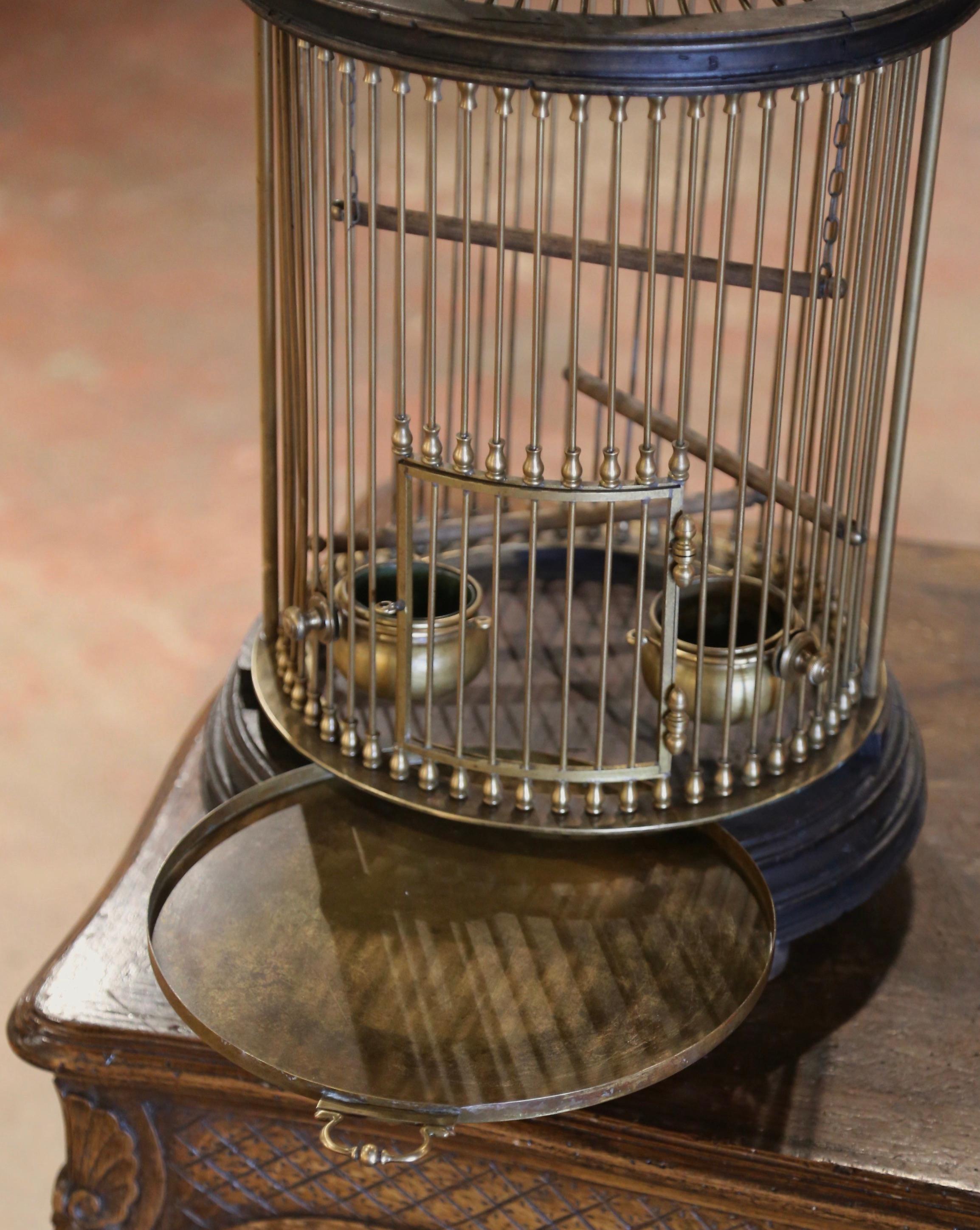 Early 20th Century French Napoleon III Brass Wire Birdcage with Removable Tray For Sale 2