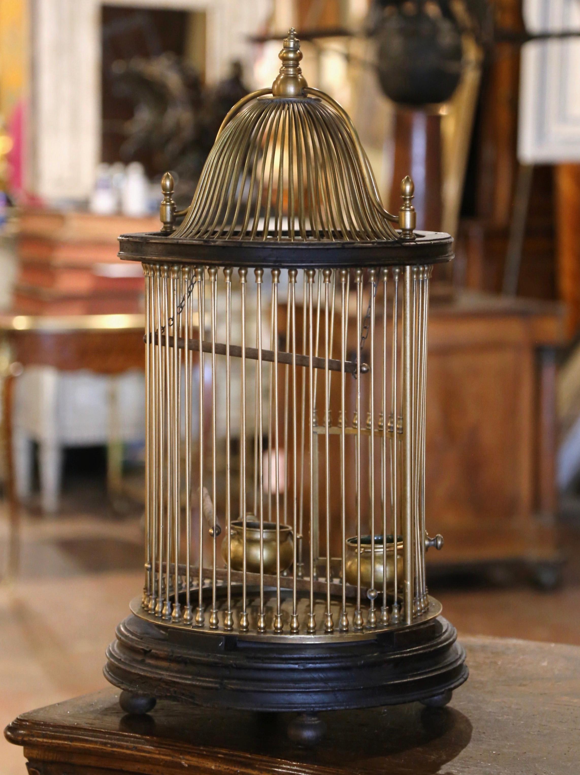 Early 20th Century French Napoleon III Brass Wire Birdcage with Removable Tray For Sale 3