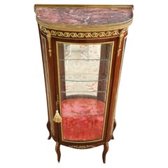 Early 20th Century French Napoleon III Marble Top China Curio Cabinet Vitrine