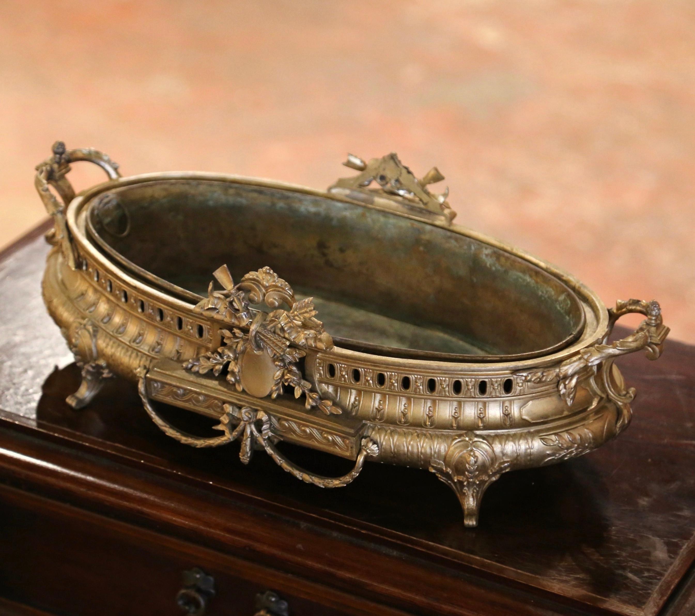 Early 20th Century French Napoleon III Ornate Bronze Jardinière with Zinc Liner In Good Condition In Dallas, TX