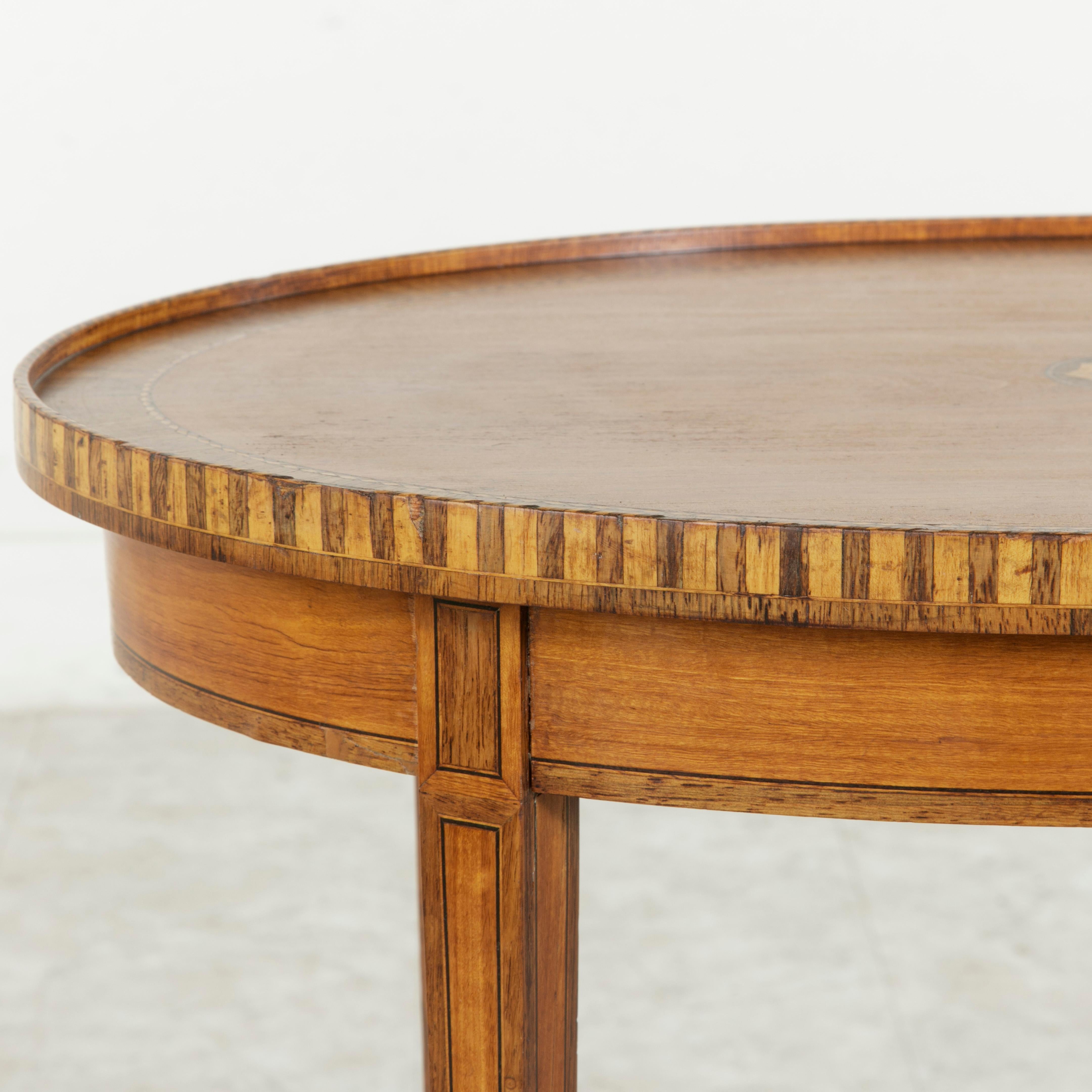 Neoclassical Early 20th Century French Neoclassic Louis XVI Style Oval Marquetry Side Table