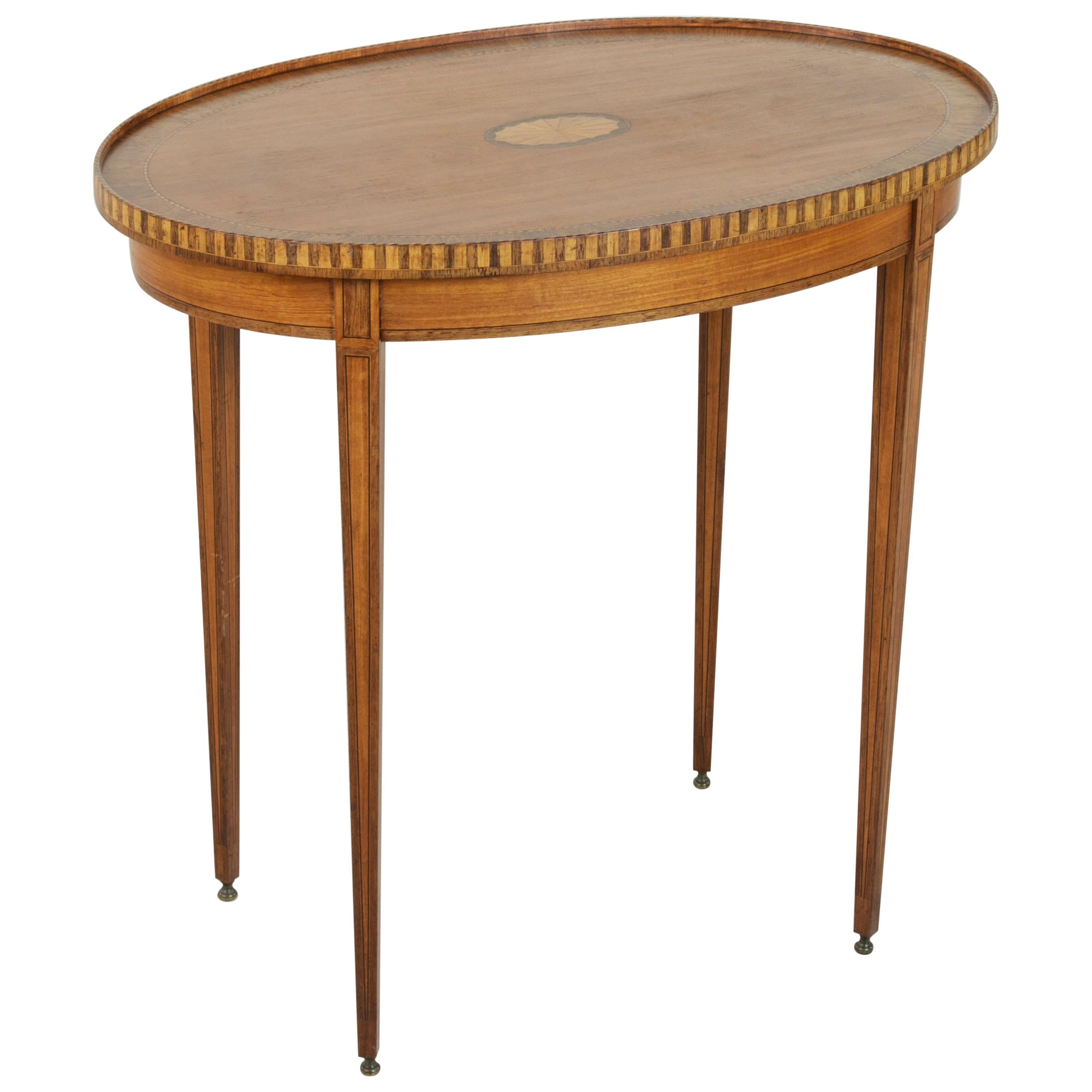 Early 20th Century French Neoclassic Louis XVI Style Oval Marquetry Side Table