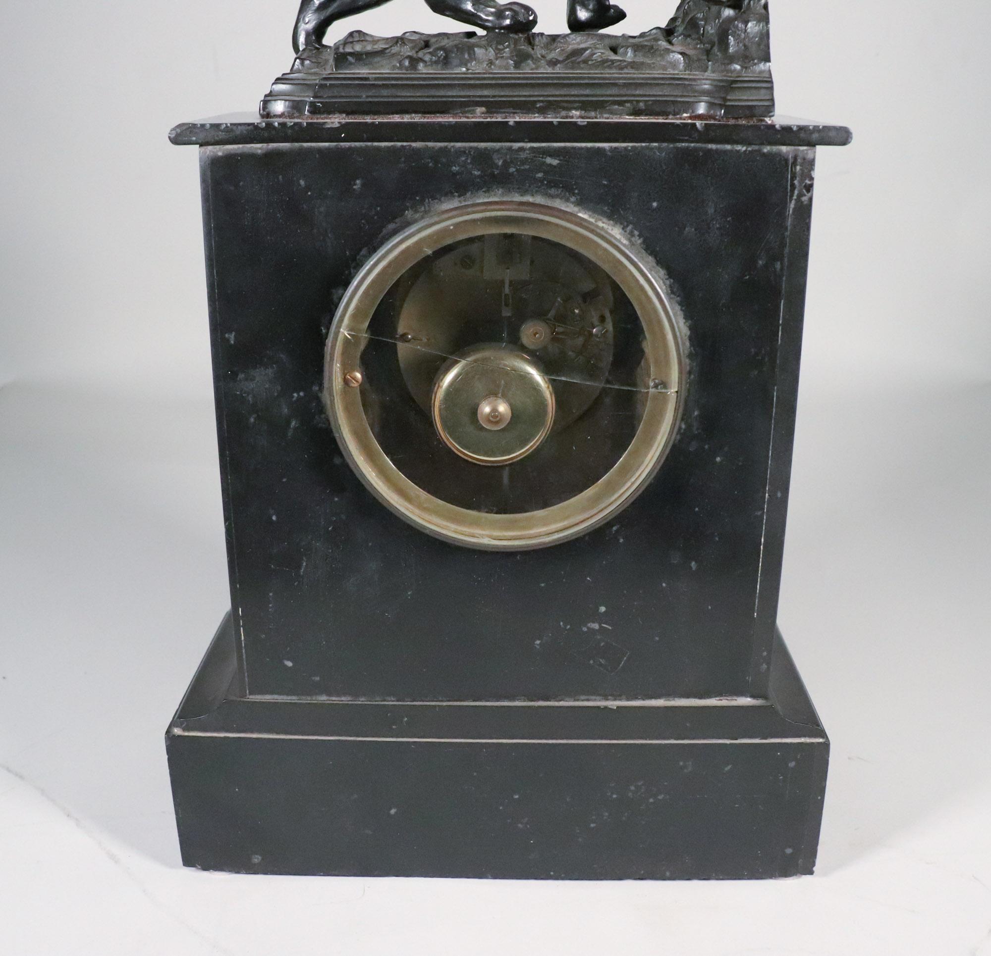 Early 20th Century French Neoclassical Black Slate and Marble Mantel Clock For Sale 8