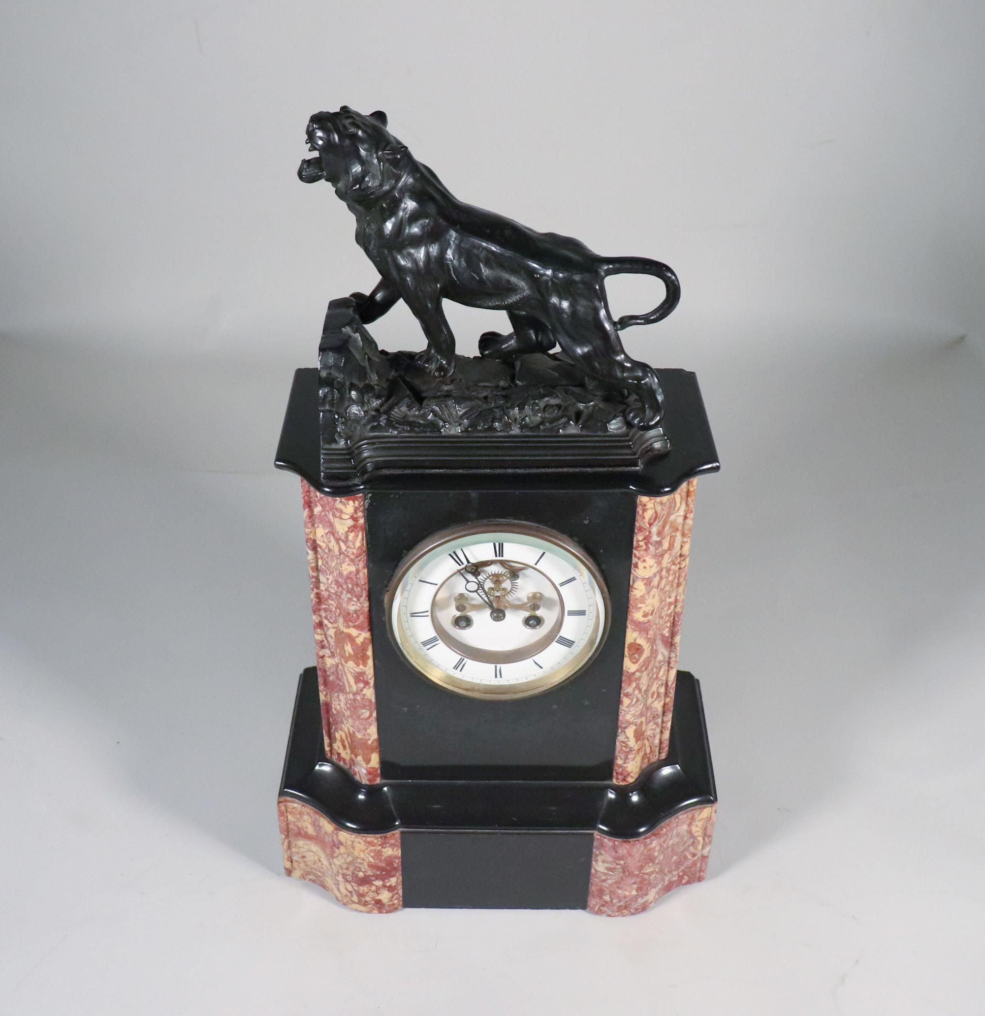 Early 20th Century French Neoclassical Black Slate and Marble Mantel Clock For Sale 9