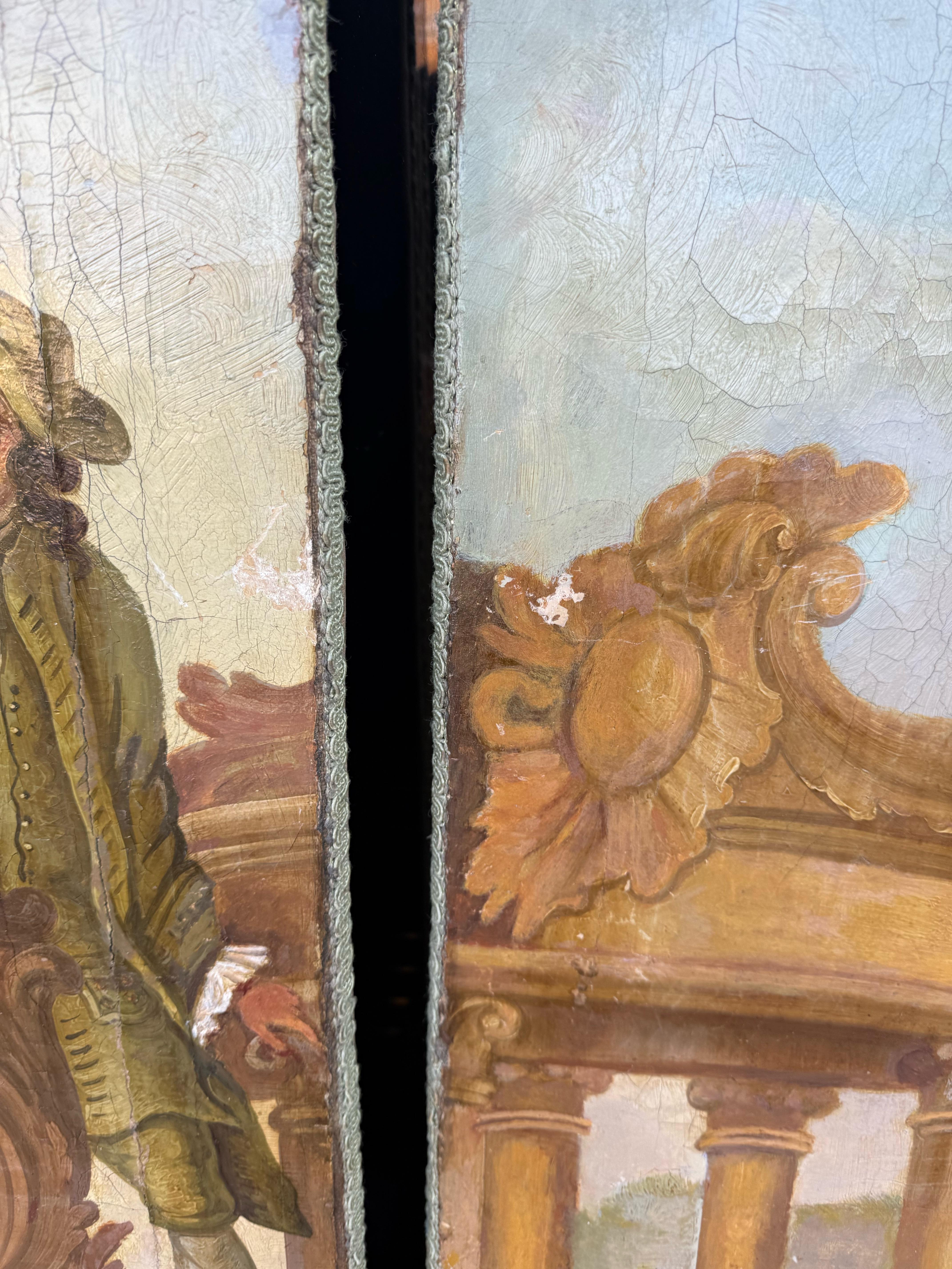 Tessuto Olio neoclassico su tela dei primi del Novecento French Room in vendita