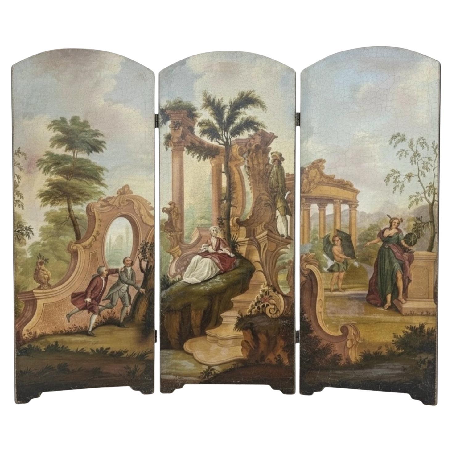 Huile sur toile pour écran, art néoclassique français du début du 20e siècle, séparateur de pièce