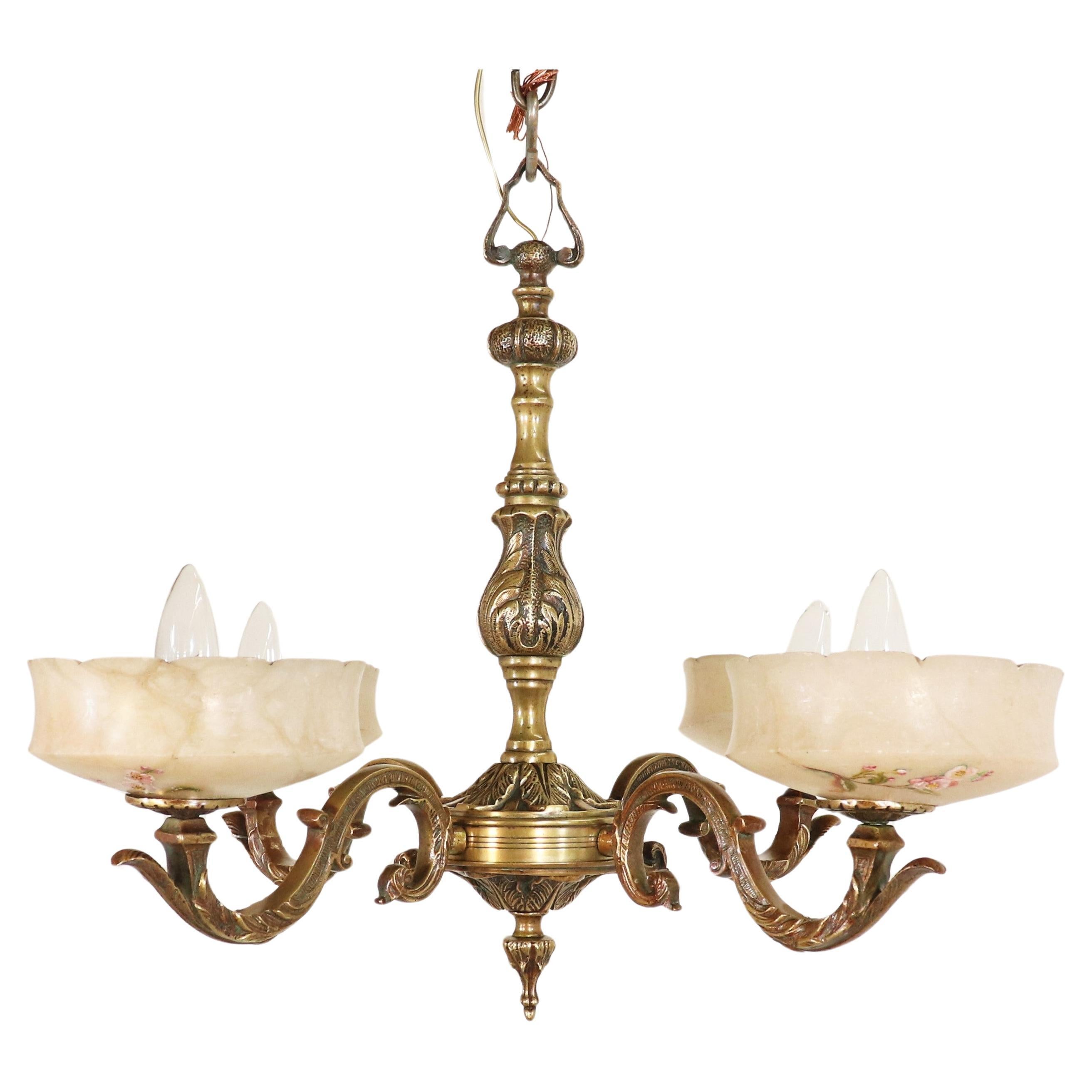 Early 20th Century French Neoclassical Style Bronze and Alabaster Chandelier
