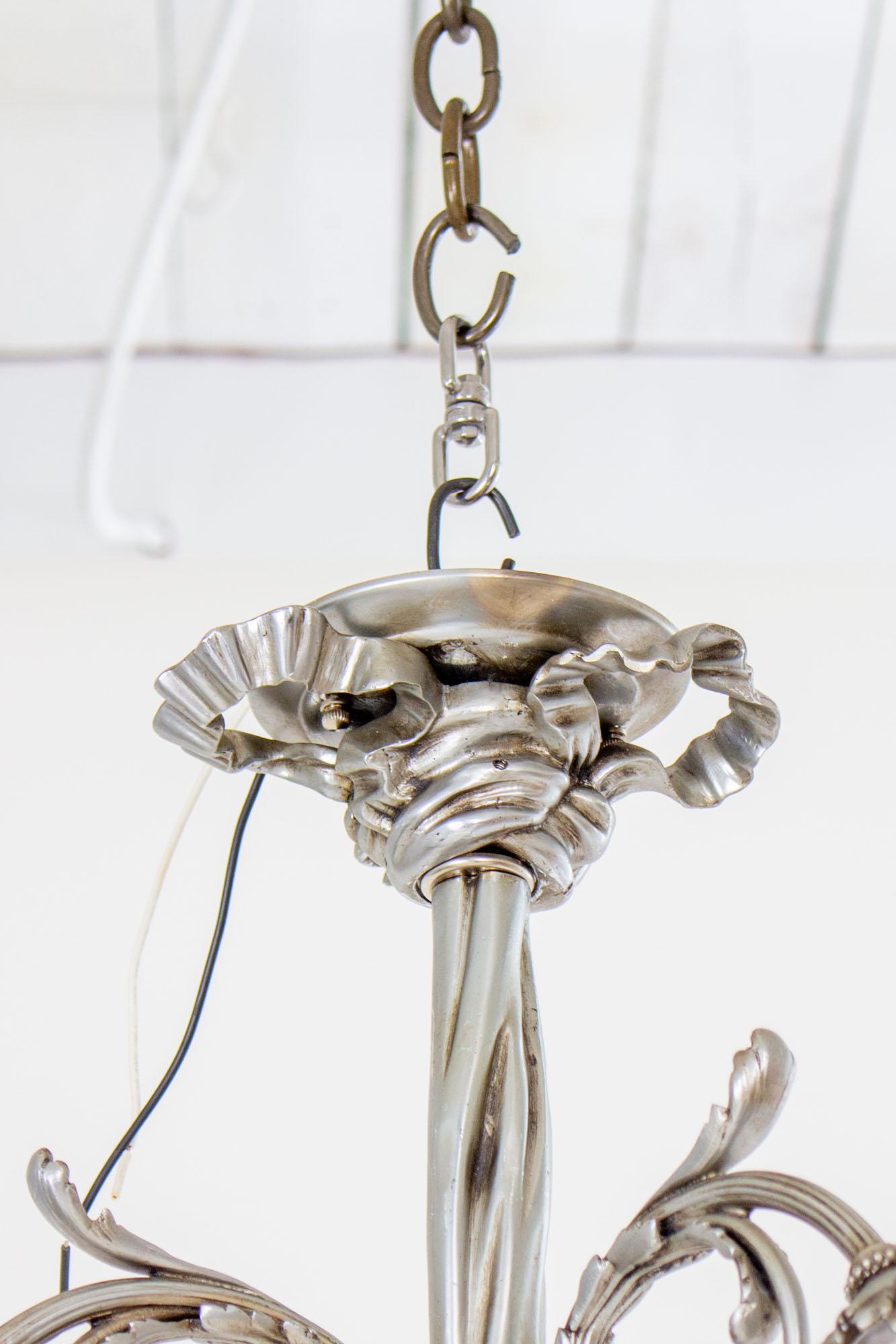 Louis XIV Early 20th Century French Nickel Rose Petal Three Light Chandelier