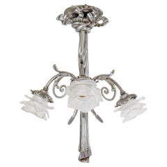 Early 20th Century French Nickel Rose Petal Three Light Chandelier