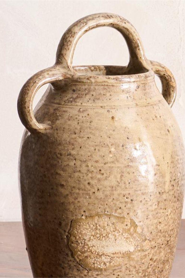 19th Century Early 20th century French nut oil jar- Grey glaze For Sale