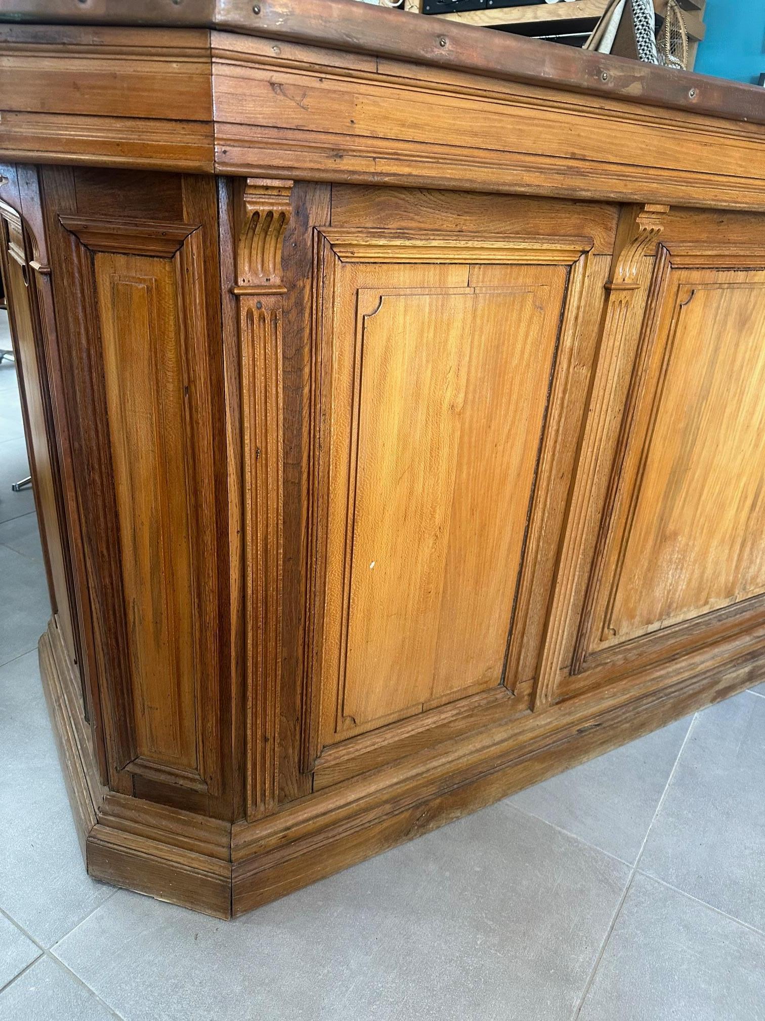 Bancone da bar francese in Oak e rame, inizio XX secolo in vendita 14