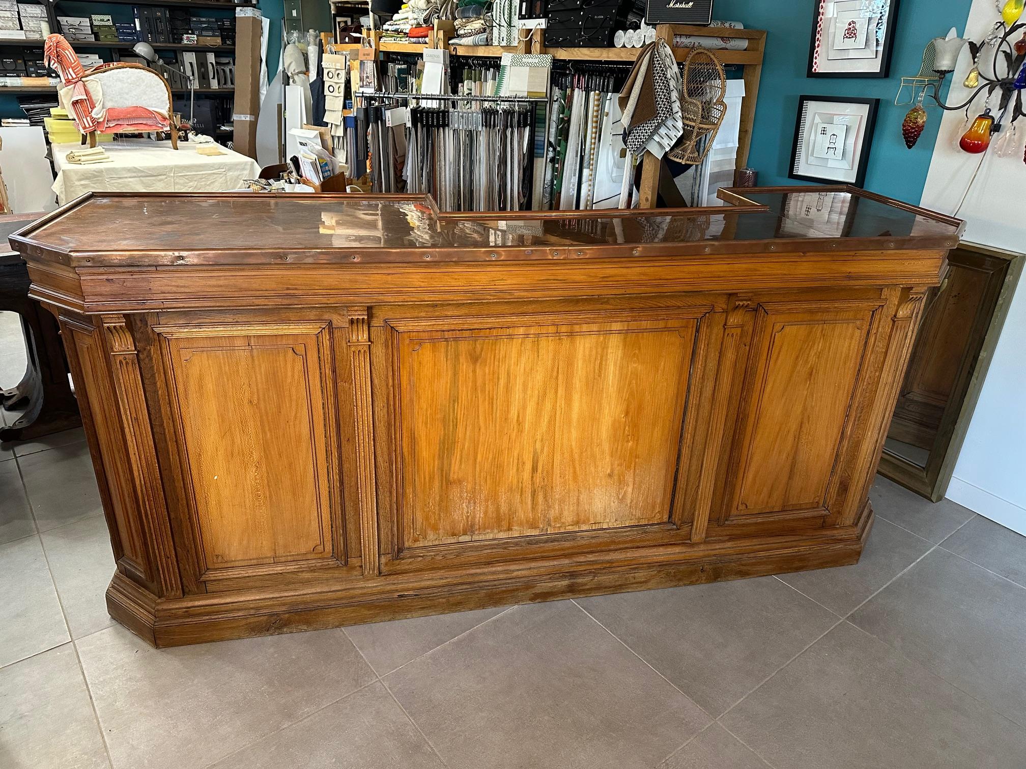 Francese Bancone da bar francese in Oak e rame, inizio XX secolo in vendita