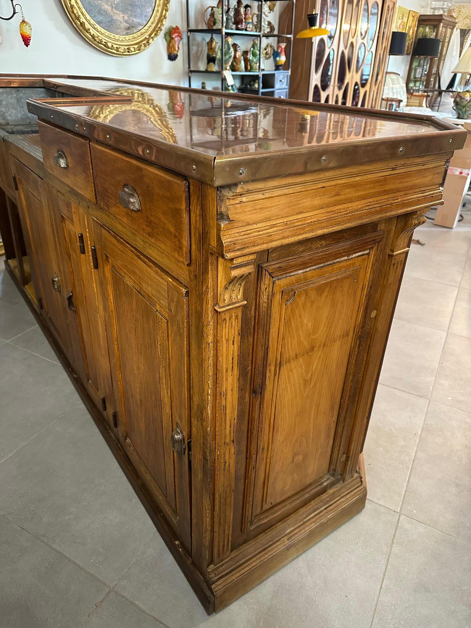 Bancone da bar francese in Oak e rame, inizio XX secolo in vendita 2