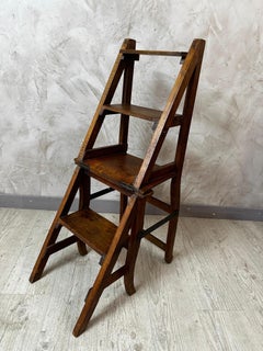 Early 20th Century French Oak Convertible Chair and Step Ladder, circa 1900s