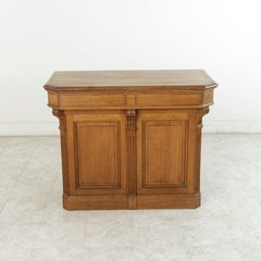 Early 20th Century French Oak Counter, Kitchen Island or Dry Bar, Fluted Columns