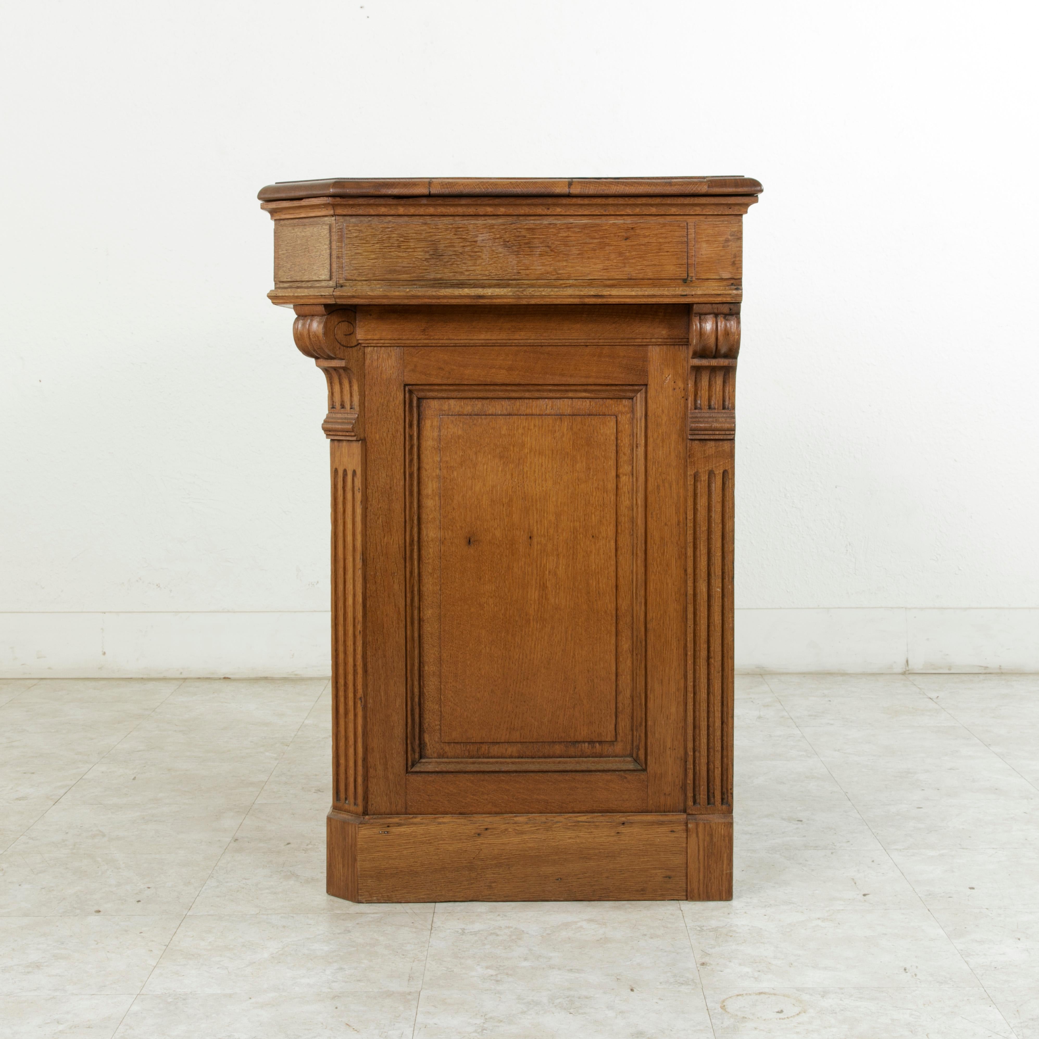 Early 20th Century French Oak Counter, Kitchen Island or Dry Bar, Fluted Columns 1