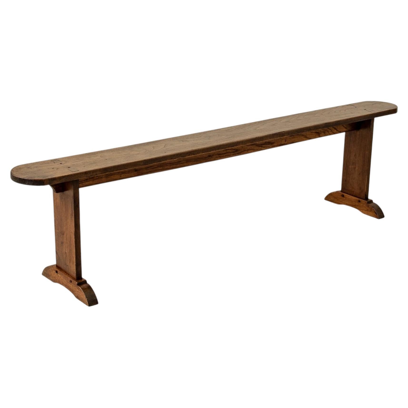Banc de ferme français en chêne du début du XXe siècle, banquette