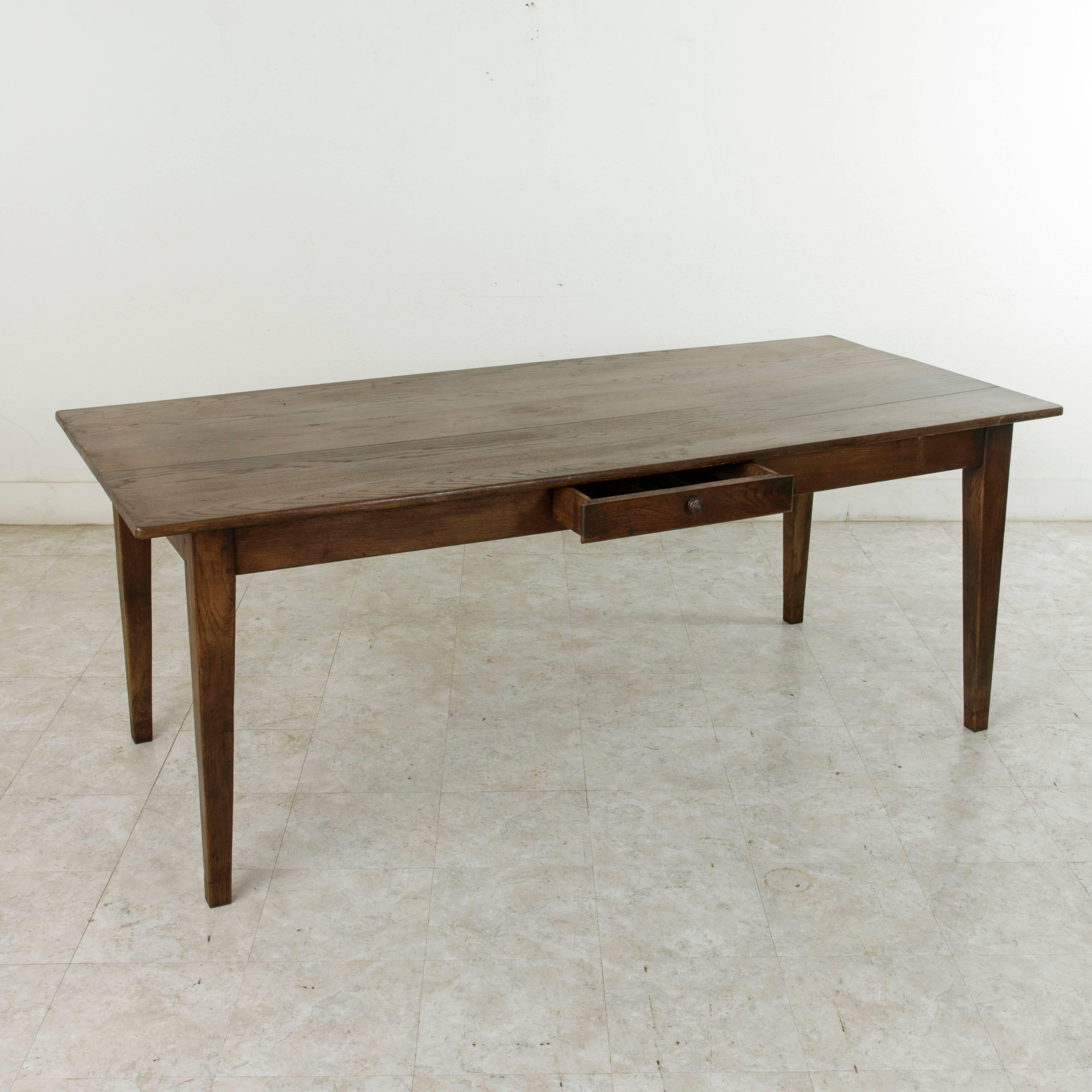 Early 20th Century French Oak Farm Table, Dining Table with Drawer from Normandy 3