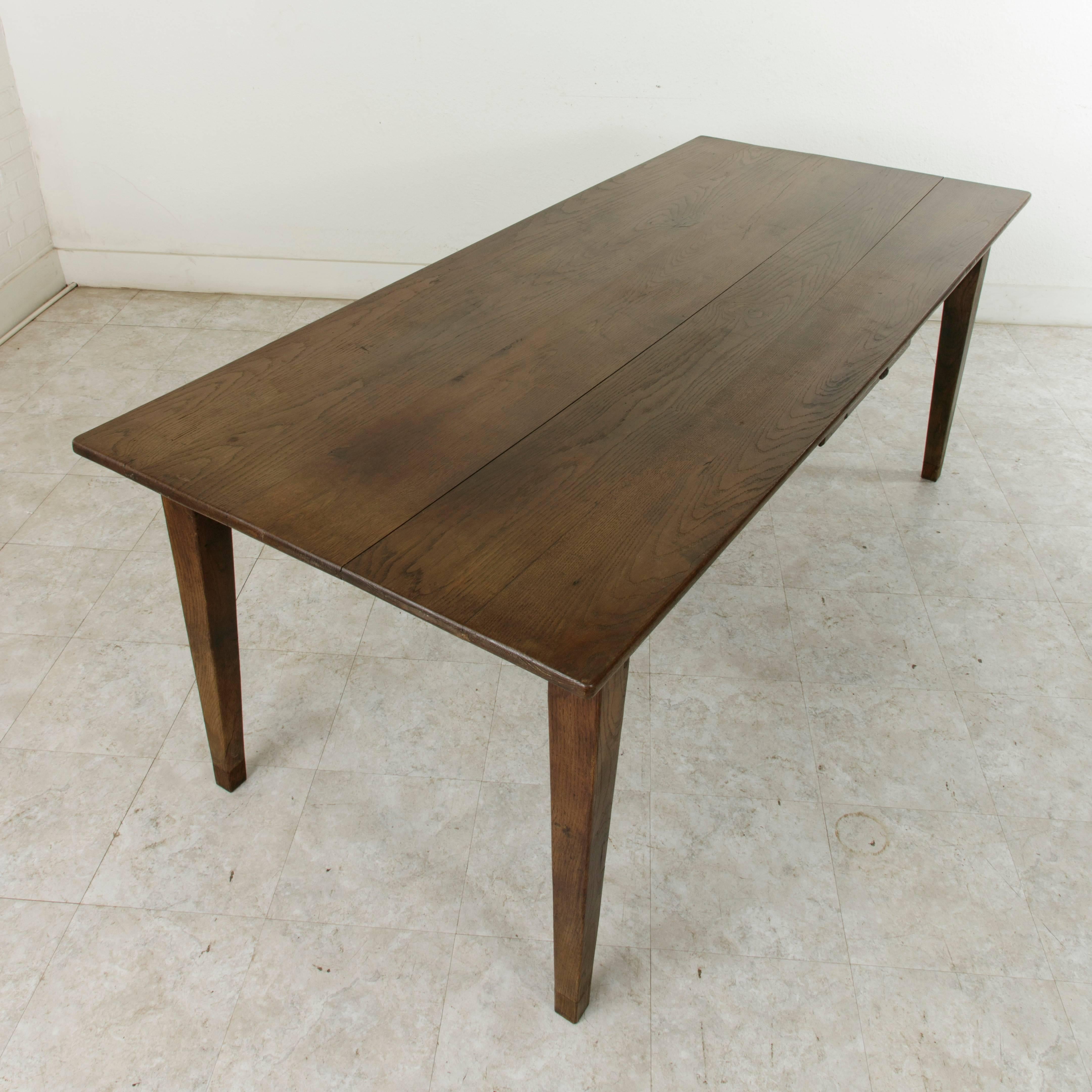 Early 20th Century French Oak Farm Table, Dining Table with Drawer from Normandy 4