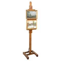 Antique Early 20th Century French Oak Floor Easel for Two Paintings