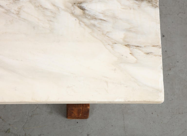 Early 20th Century French Oak Hall Table / Console with White Marble