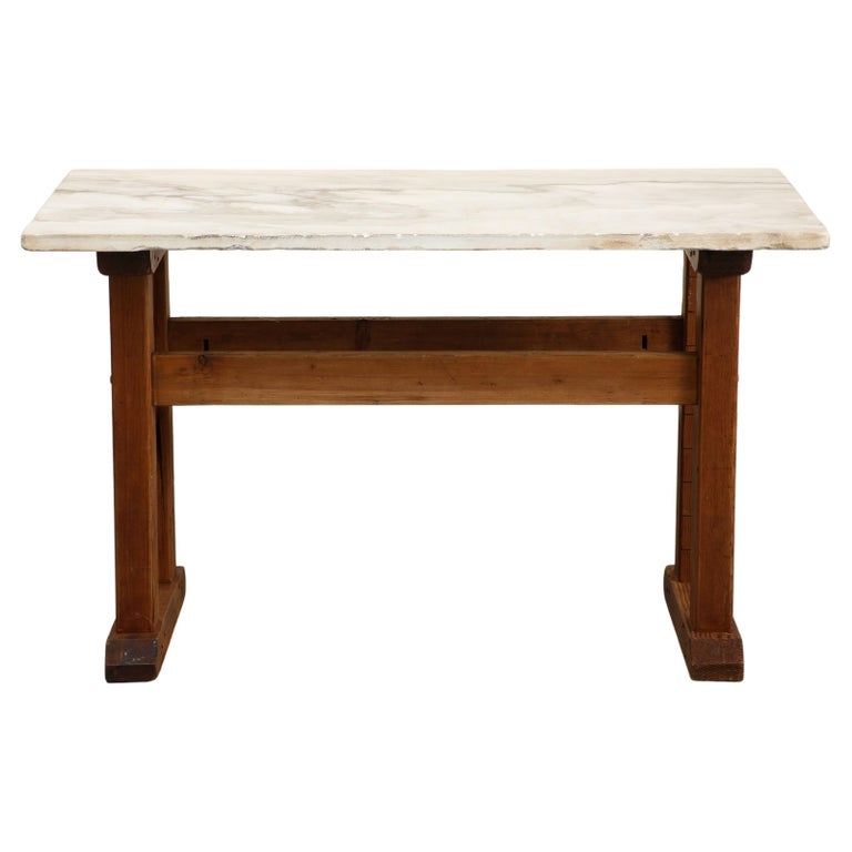 Early 20th Century French Oak Hall Table / Console with White Marble